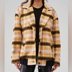 For Love & Lemons Wool Blend Rachel Plaid Vintage Bomber Jacket, NWT, Size 2X